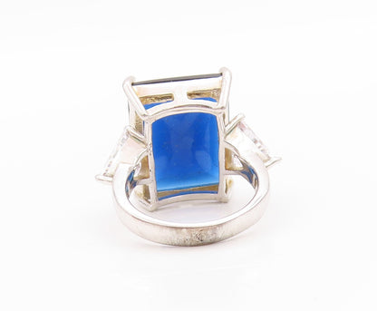 925 Sterling Silver Vintage Ring Rectangle Blue & Triangle Cut CZ  Sz 6  RG33373