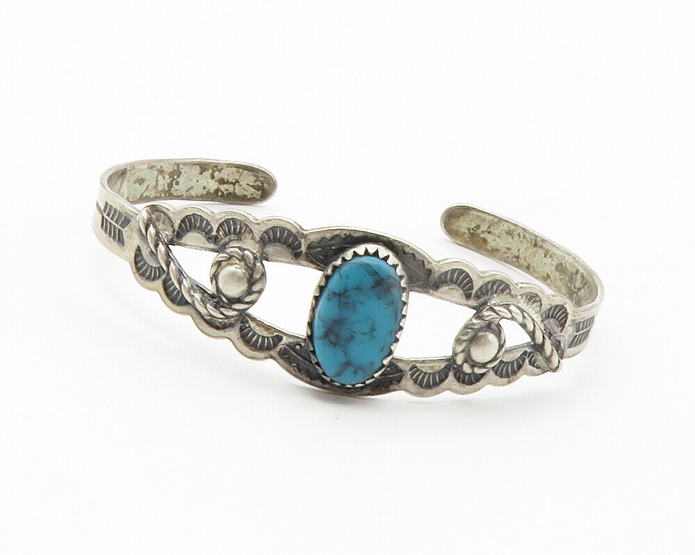 NAVAJO 925 Sterling Silver  Vintage Turquoise Petite Cuff Bracelet  BT5482