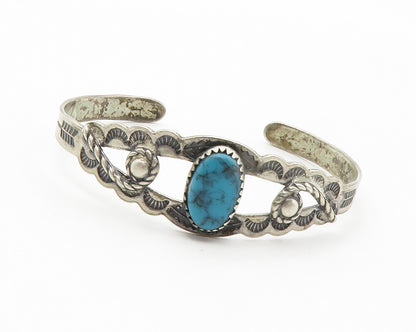 NAVAJO 925 Sterling Silver  Vintage Turquoise Petite Cuff Bracelet  BT5482