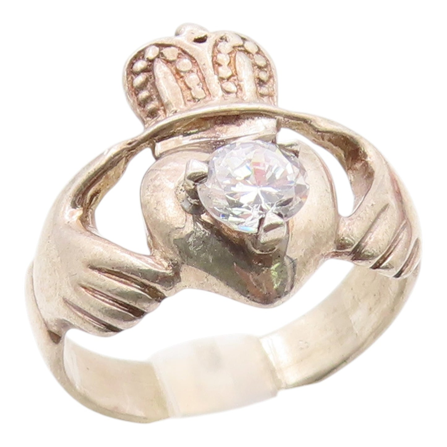 925 Sterling Silver Vintage Ring Classic CZ Claddagh Symbol Band  Sz 11  RG36401