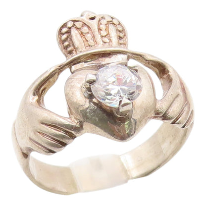 925 Sterling Silver Vintage Ring Classic CZ Claddagh Symbol Band  Sz 11  RG36401