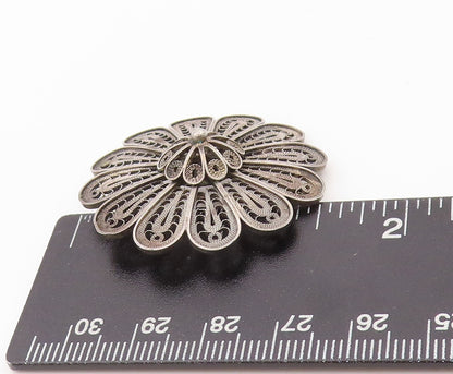 925 Sterling Silver Vintage Brooch Pin ISRAEL Dark Tone Filigree Flower  BP11566
