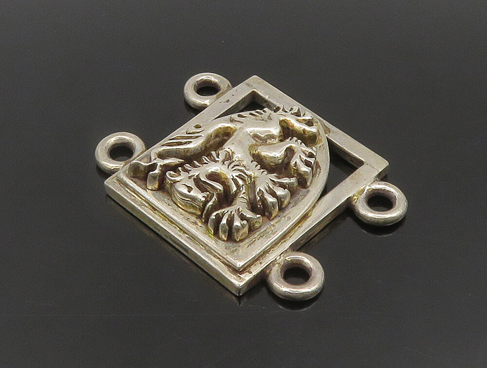 925 Sterling Silver  Vintage Carved Roaring Tiger Square Pendant  PT20363