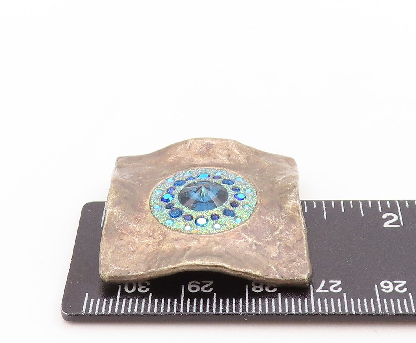925 Sterling Silver Vintage Pendant Dark Tone Antique Blue CZ Inlay  PT23656