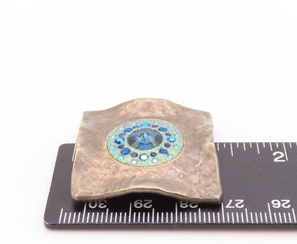 925 Sterling Silver Vintage Pendant Dark Tone Antique Blue CZ Inlay  PT23656