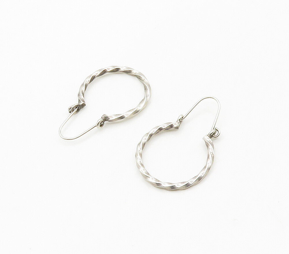 925 Sterling Silver  Petite Shiny Twist Round Hoop Earrings  EG8351