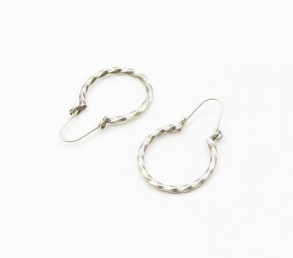 925 Sterling Silver  Petite Shiny Twist Round Hoop Earrings  EG8351