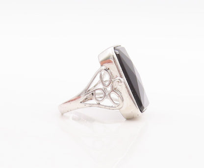 925 Sterling Silver Vintage Ring Rectangle Onyx Carved Neck  Sz 6  RG29540