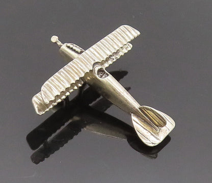 925 Sterling Silver  Vintage Antique Style Carved Mini Airplane  TR3620