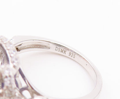 925 Sterling Silver Vintage Ring Designer Carved Neck 2 Tone CZ  Sz 7  RG29410