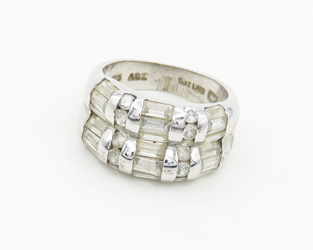925 Sterling Silver  Vintage Multi Shape Topaz Dome Band Ring Sz 6  RG19277
