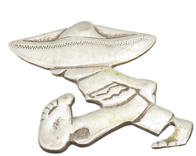 925 Sterling Silver  Vintage Antique Sombrero Man Walking Brooch Pin  BP7814