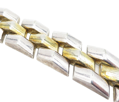 925 Sterling Silver  Vintage Shiny Two Tone Hinge Link Chain Bracelet  BT1441