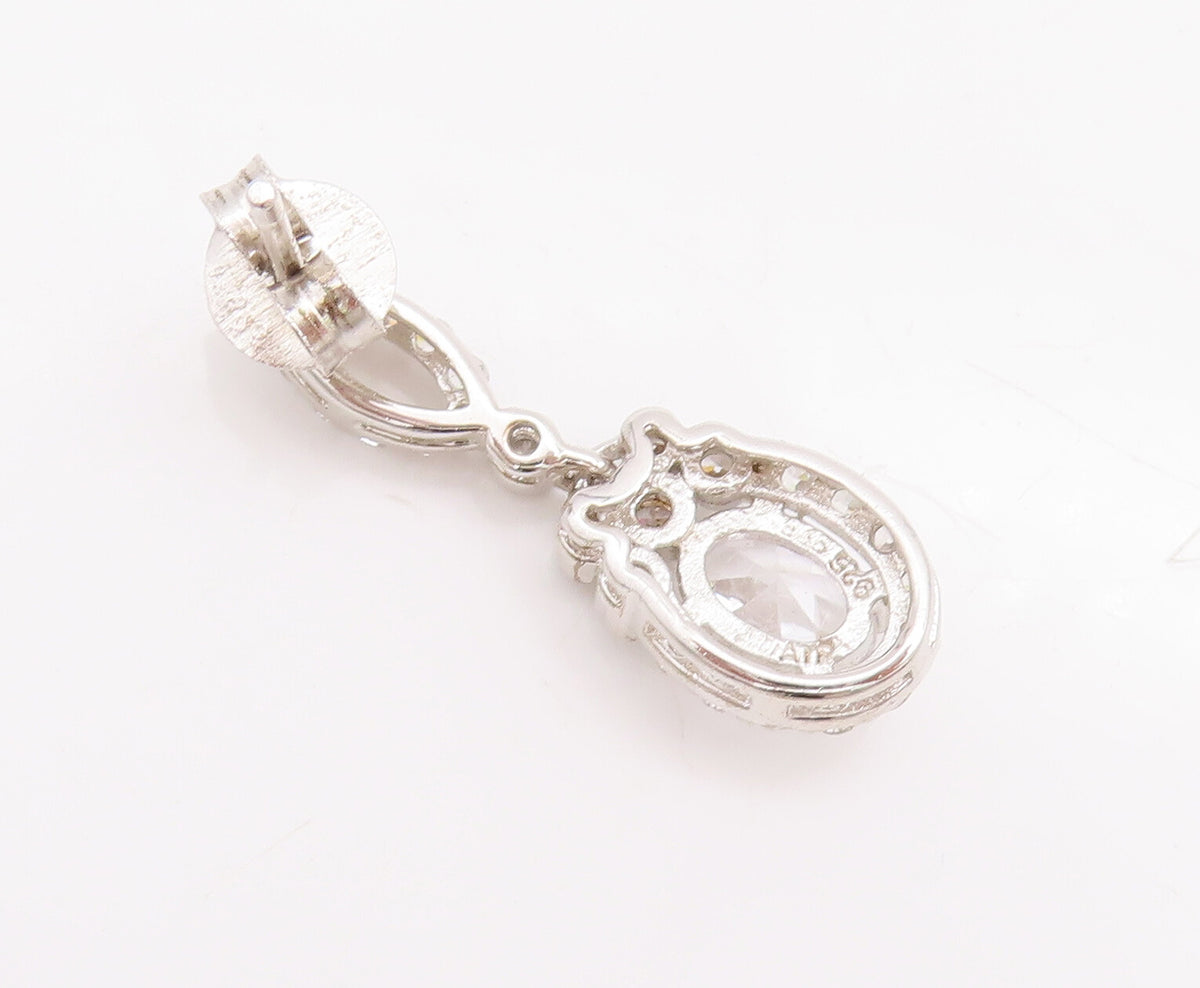 925 Sterling Silver Vintage Earrings Carved Eye Shape & Dangling Oval CZ EG13006
