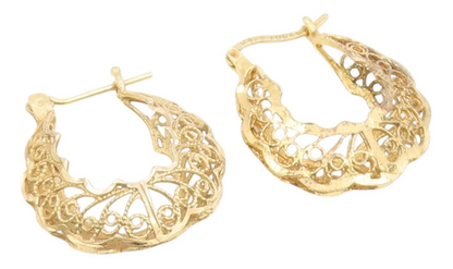 925 Sterling Silver Vintage Earrings Gold Plated Openwork Mandala Hoops  EG13761