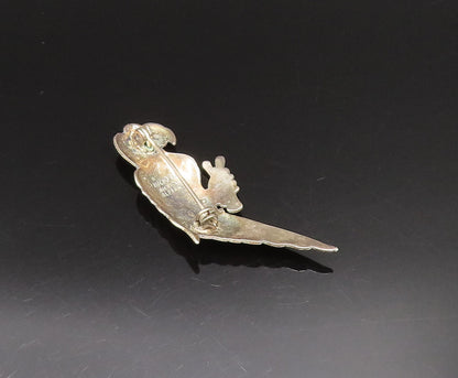 925 Sterling Silver  Vintage Brushed Finish Parrot Bird Brooch Pin  BP9568