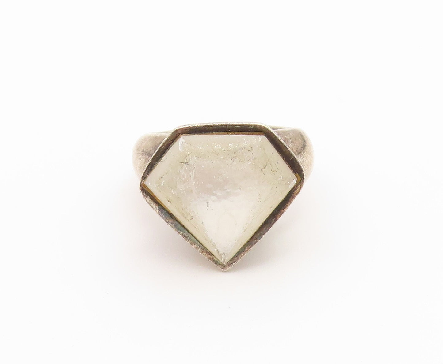 925 Sterling Silver Vintage Ring Modernist Moonstone Shield Band  Sz 6  RG36808