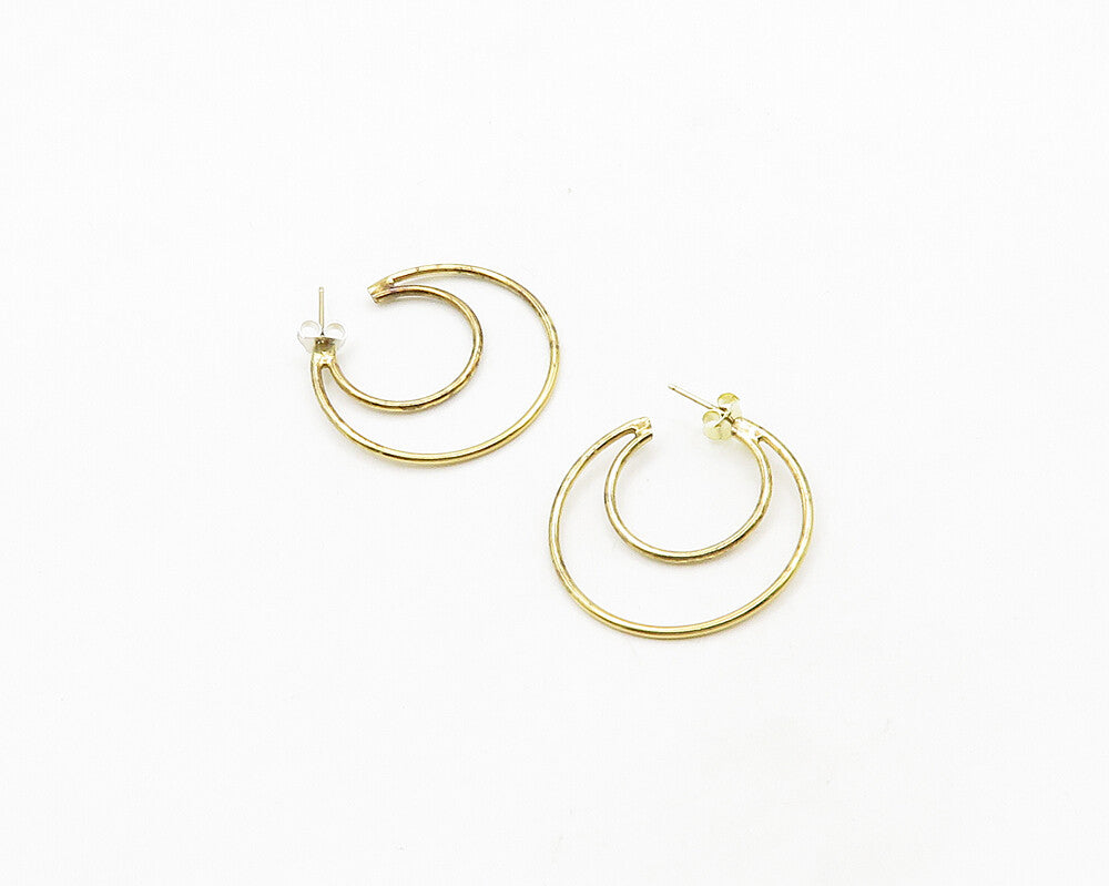 925 Sterling Silver  Vintage Shiny Gold Plated Split Hoop Earrings  EG9656