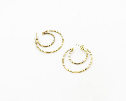 925 Sterling Silver  Vintage Shiny Gold Plated Split Hoop Earrings  EG9656