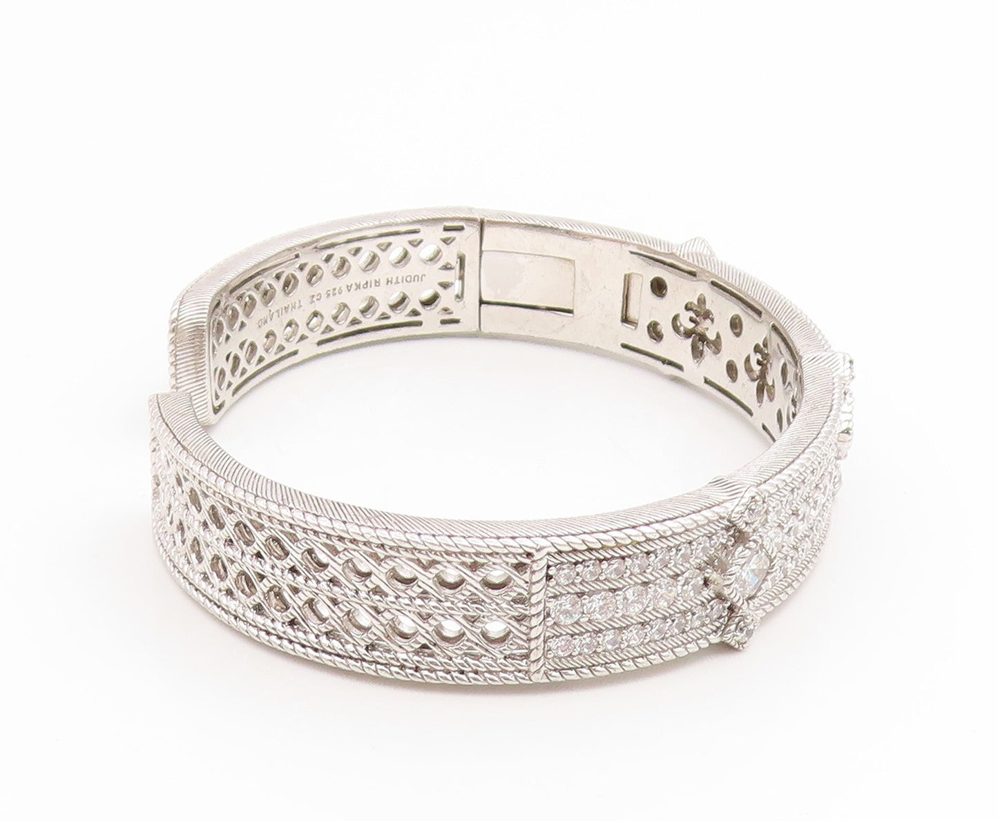 925 Sterling Silver Vintage Bracelet JUDITH RIPKA Elegant CZ Wide Cuff  BT11927