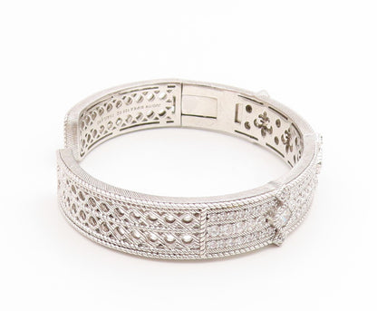 925 Sterling Silver Vintage Bracelet JUDITH RIPKA Elegant CZ Wide Cuff  BT11927