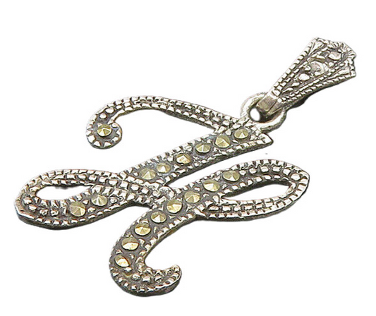925 Sterling Silver  Vintage Sparkling Marcasite H Initial Pendant  PT17638