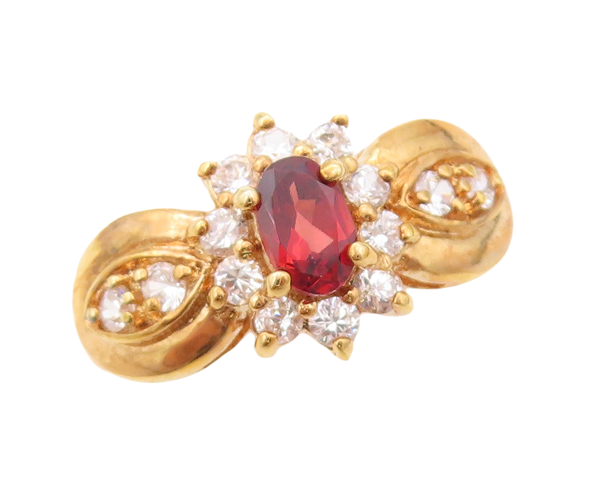 925 Sterling Silver Vintage Ring Gold Plated Garnet & CZ Flower  Sz 7  RG30314