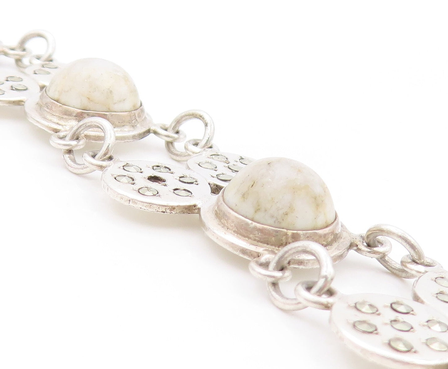 925 Sterling Silver Vintage Bracelet Designer Cabochon Round Gemstones  BT11154