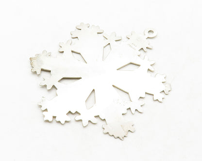 MMA 925 Sterling Silver  Vintage Shiny Winter Snowflake Motif Pendant  PT10319