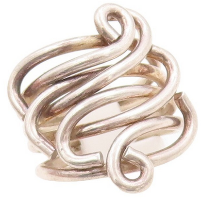 925 Sterling Silver Vintage Ring Brutalist Solid Cutout Swirls  Sz 6.5  RG31298