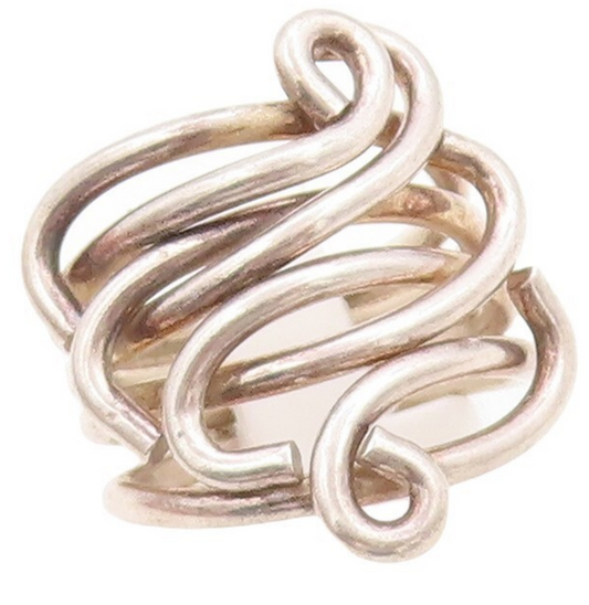 925 Sterling Silver Vintage Ring Brutalist Solid Cutout Swirls  Sz 6.5  RG31298