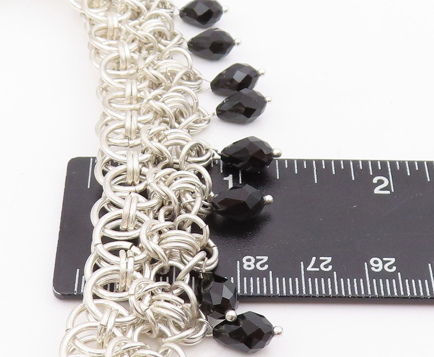 925 Sterling Silver Vintage Necklace Designer Heavy Cutout Dangling Stone NE4480