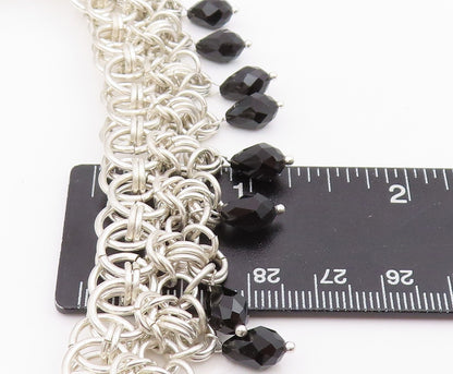925 Sterling Silver Vintage Necklace Designer Heavy Cutout Dangling Stone NE4480