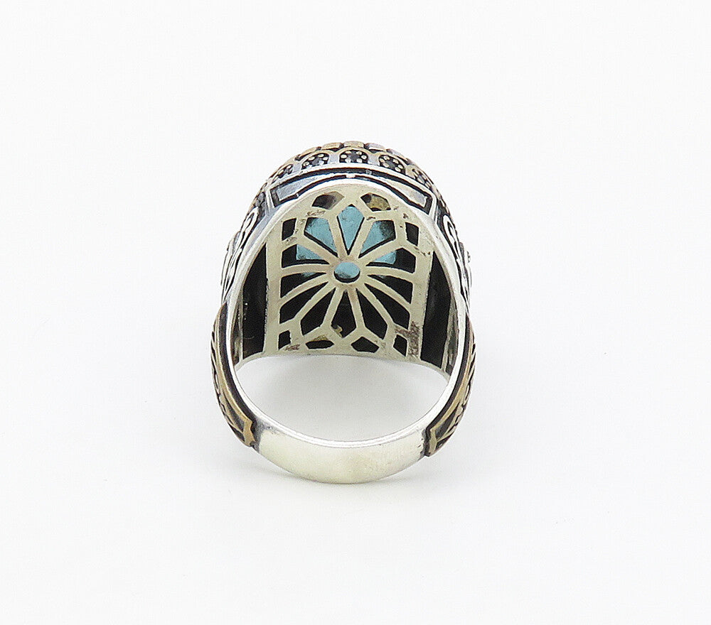 925 Sterling Silver  Vintage Blue Topaz 2 Tone Cocktail Ring Sz 10.5  RG16925