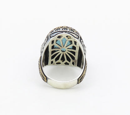 925 Sterling Silver  Vintage Blue Topaz 2 Tone Cocktail Ring Sz 10.5  RG16925