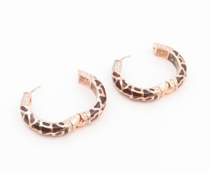 925 Sterling Silver Vintage Earrings Gold Plated CZ Leopard Spot Hoops  EG14522