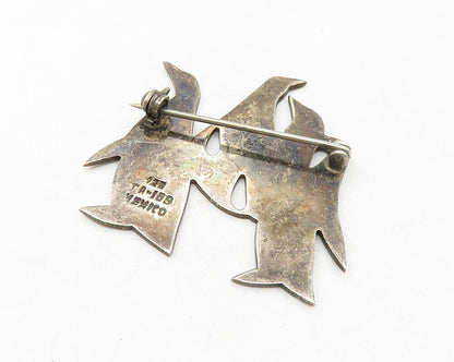 MEXICO 925 Sterling Silver  Vintage Dark Tone Penguins Brooch Pin  BP4499
