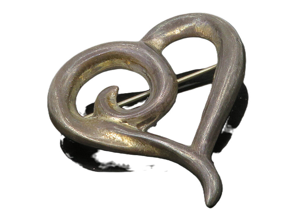 925 Sterling Silver  Vintage Dark Tone Swirl Love Heart Brooch Pin  BP5232