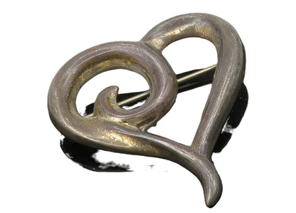 925 Sterling Silver  Vintage Dark Tone Swirl Love Heart Brooch Pin  BP5232