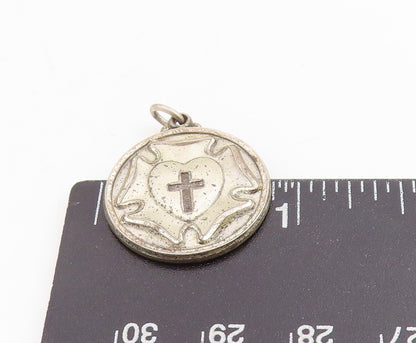 925 Sterling Silver Vintage Pendant Lutheran Rose Religious Cross Medal  PT25232