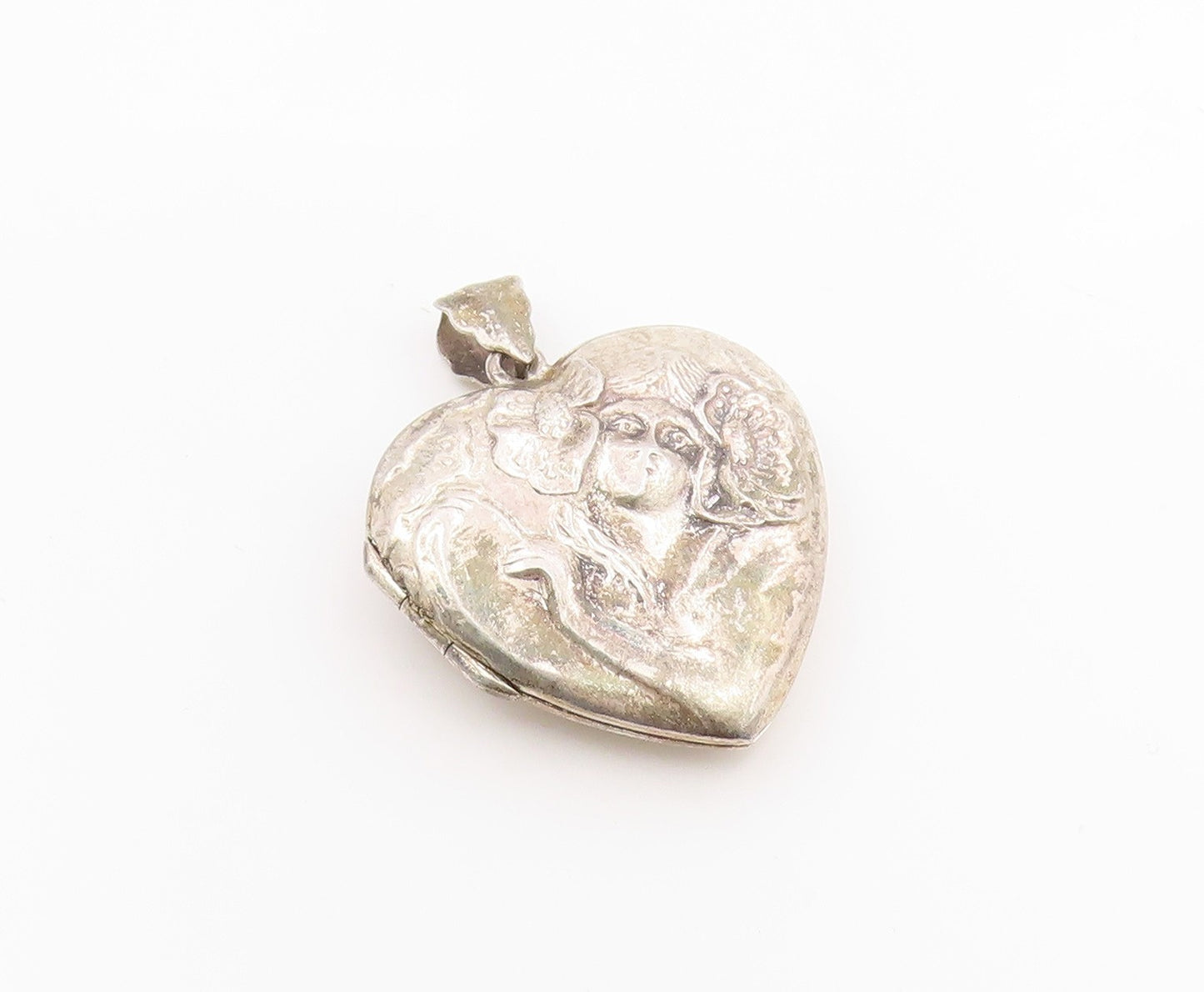 925 Sterling Silver Vintage Pendant Art Nouveau Style Love Heart OPENS  PT26283