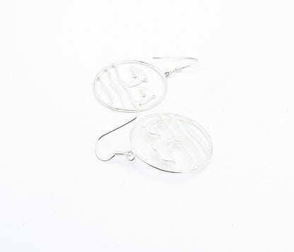 925 Sterling Silver  Shiny Leaping Dolphins Scene Dangle Earrings  EG3092