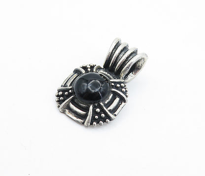 925 Sterling Silver  Vintage Cabochon Cut Black Onyx Fluted Pendant  PT4102