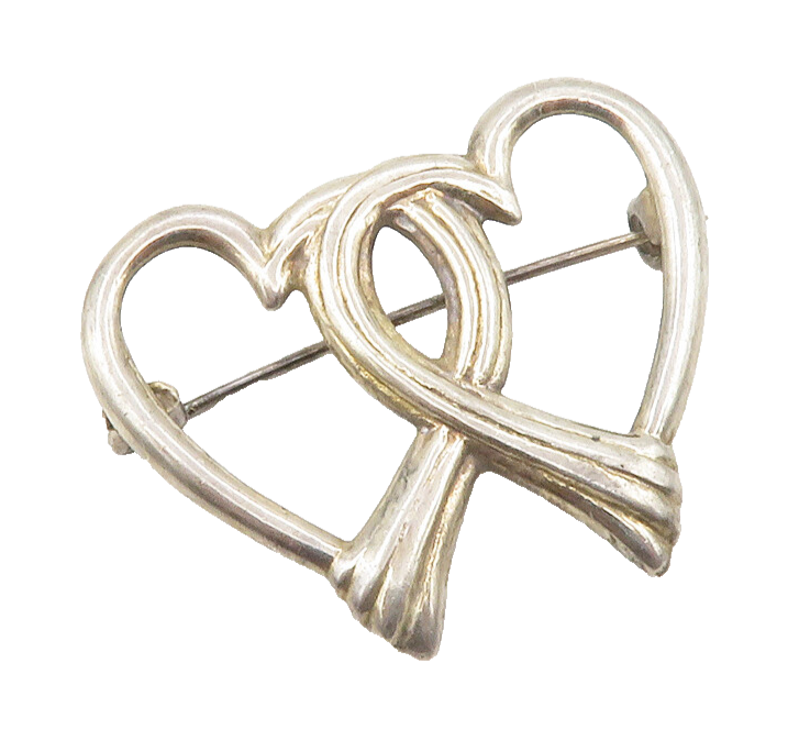 925 Sterling Silver  Vintage Open Double Love Heart Smooth Brooch Pin  BP5233