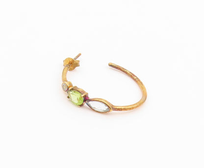 925 Sterling Silver Vintage Earrings Gold Plated Peridot & Blue Topaz  EG14520