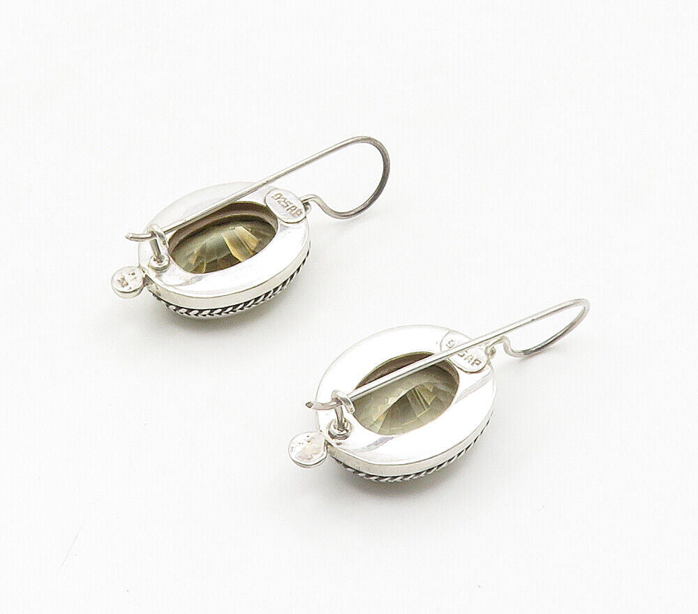 925 Sterling Silver  Vintage Faceted Topaz Twist Oval Drop Earrings  EG7964
