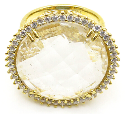 PHARAOUN 925 Silver Faceted Topaz Gold Plated Cocktail Ring Sz 8 RG18331