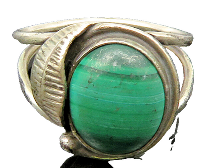 NAVAJO 925 Silver  Vintage Malachite Split Shank Cocktail Ring Sz 6.5  RG22087