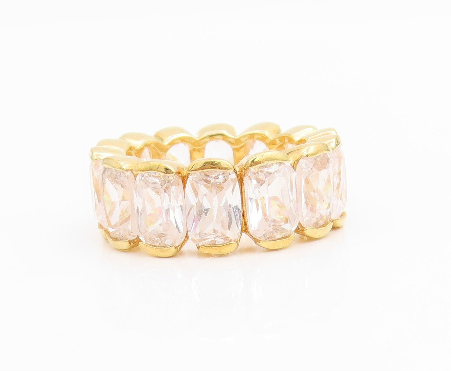 925 Sterling Silver Vintage Ring Gold Plated CZ Eternity Band  Sz 7  RG35014