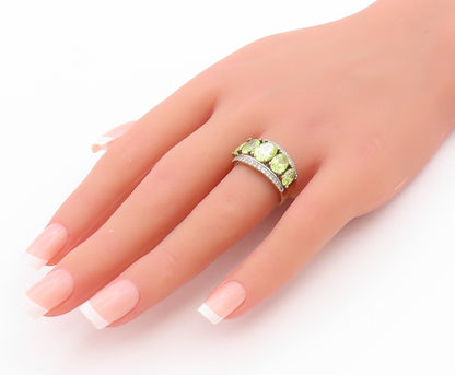 925 Sterling Silver Vintage Ring Gold Plated Topaz & Gemstone Band Sz 7  RG33336